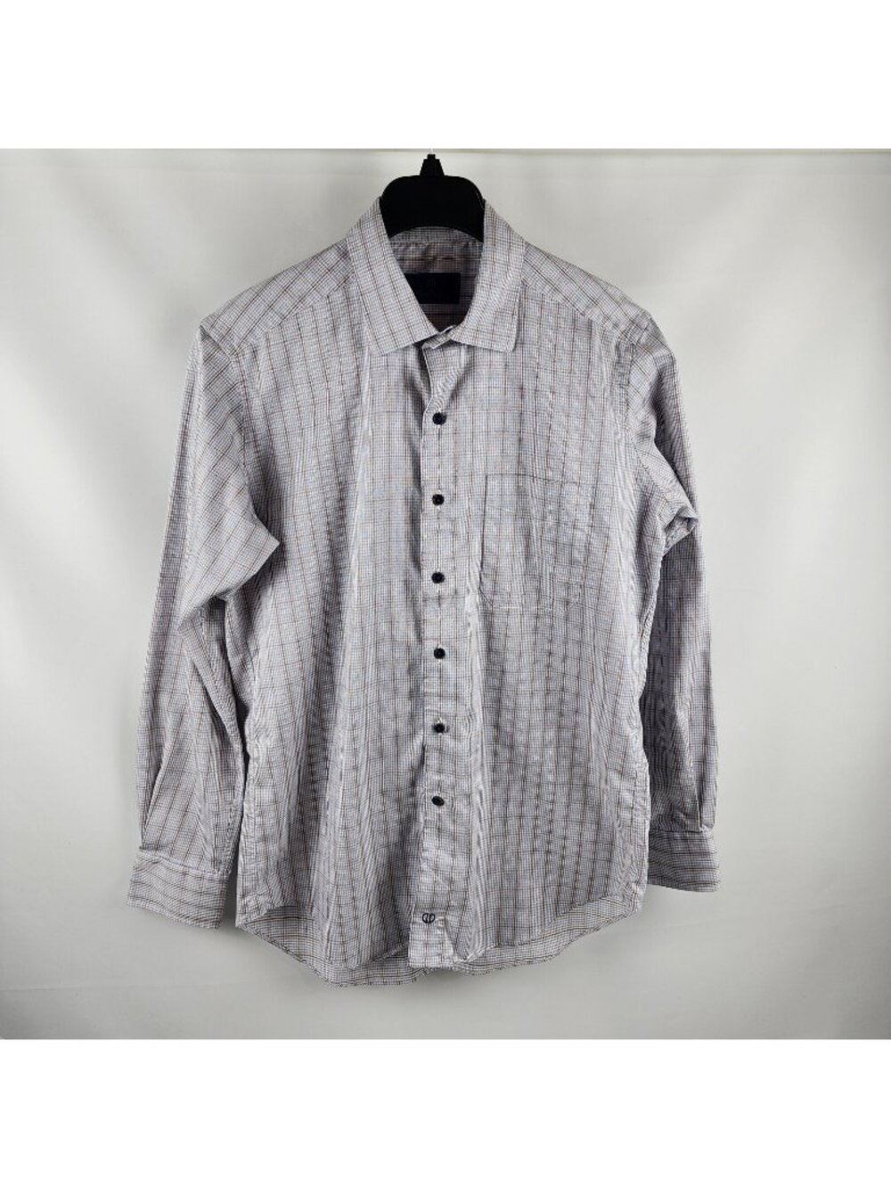 David Donahue Shirt Mens Large Dress Button Up Long Sleeve Blue Tan White